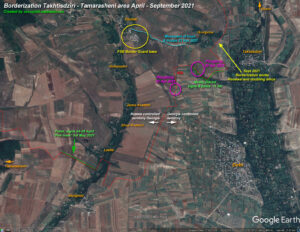 Overview borderization Takhtisdziri - Tamarasheni area borderization between April and September 2021.